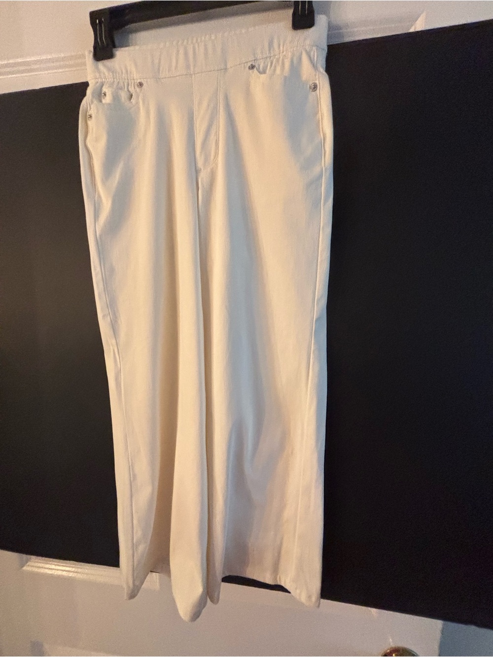 Denim&Co Cream Wide-Leg Women's Pants Vanilla Cream Pull-On Stretch